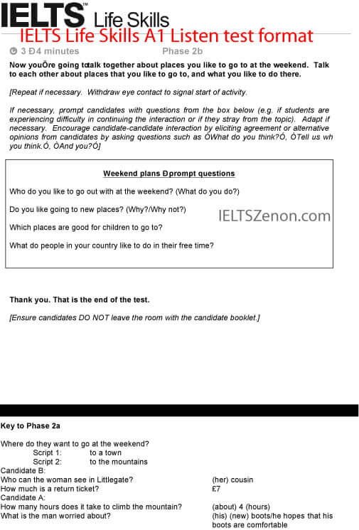 Life Skills A1 listening question format